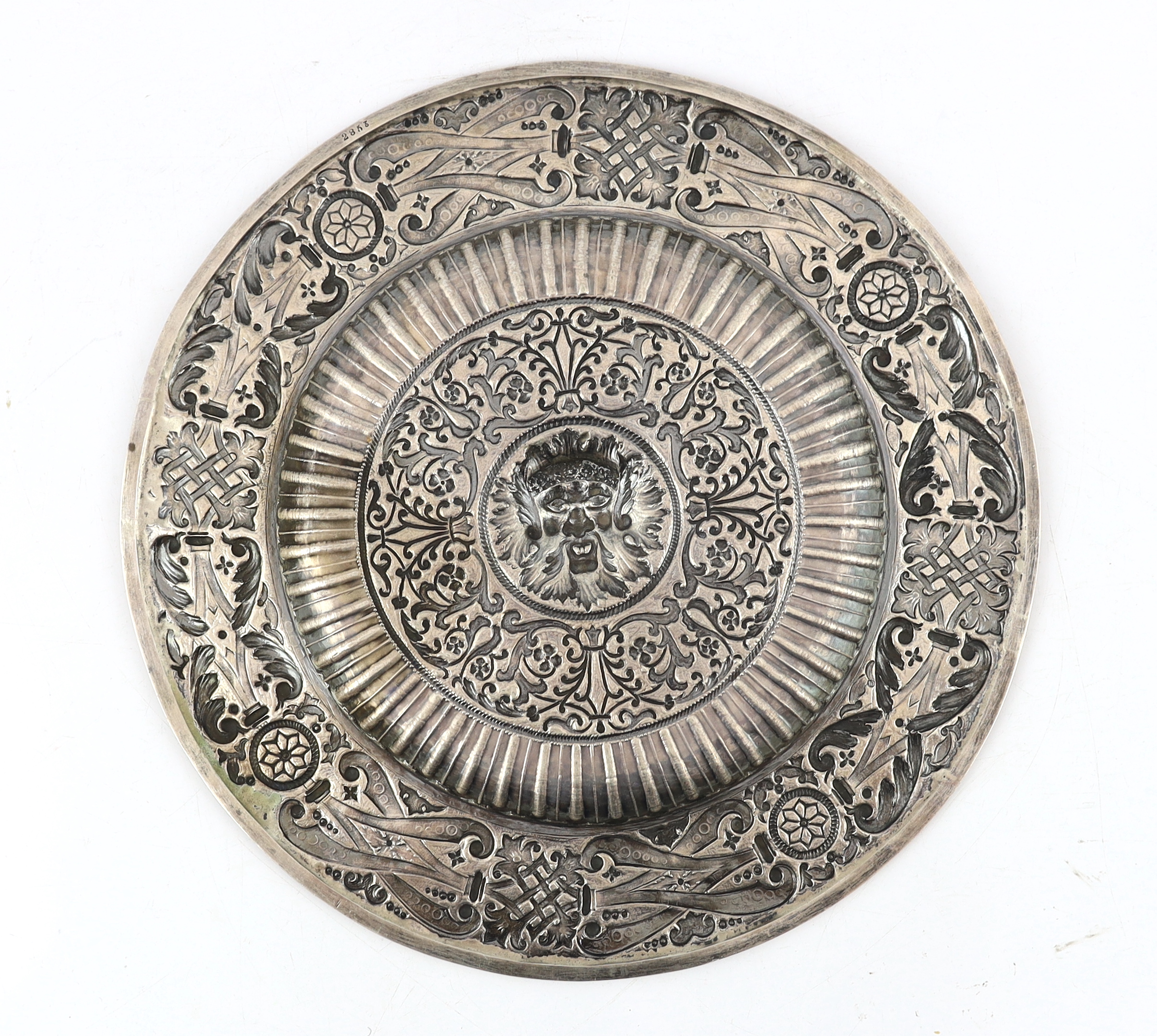 A 20th century Portuguese/Spanish embossed silver charger